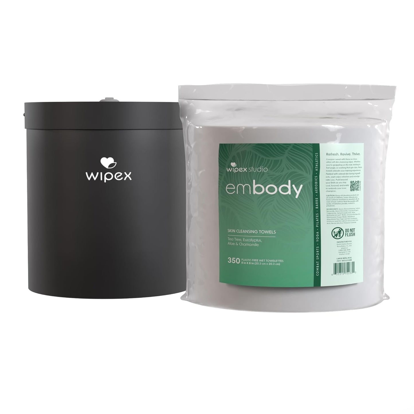 Wipex Embody Body Wipes - Large Plant-Based Cloth with Tea Tree Oil for Quick Clean Up, Ideal for Athletes, Yoga, Gym, Wrestling, Team Sports & Adults, Fitness Equipment Cleaner, 225 Count