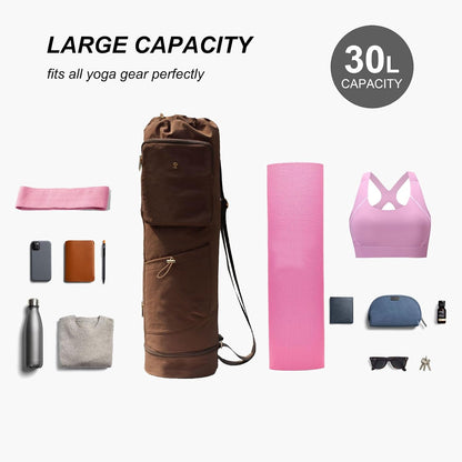 ESVAN Yoga Mat Bag with Multi Pockets Drawstring Yoga Mat Carrier Pilates Exercise Multi-Functional Storage Bag