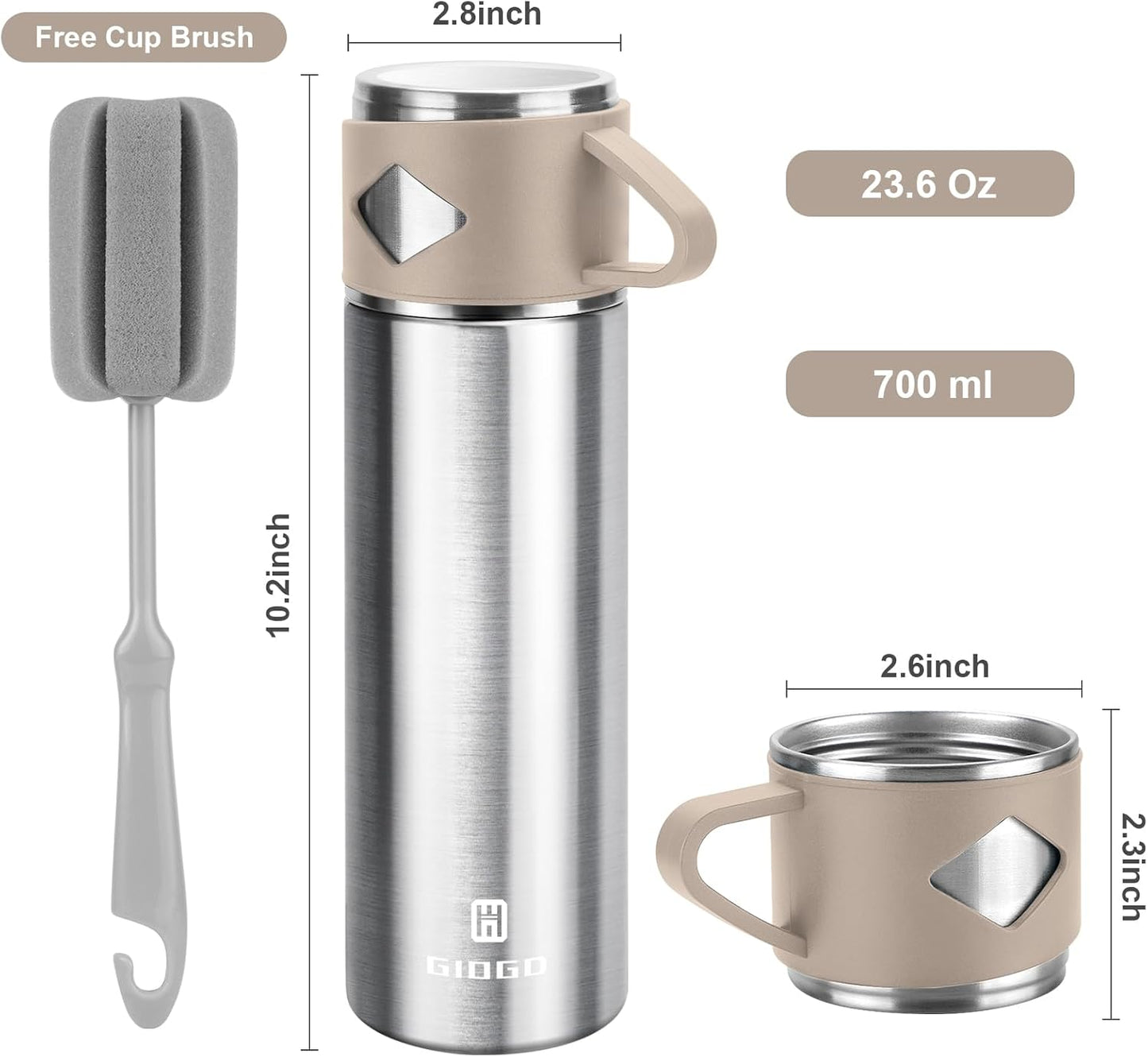 Stainless Steel Thermo 500ml/16.9oz Vacuum Insulated Bottle with Cup for Coffee Hot drink and Cold drink water flask.(Pink,Set)