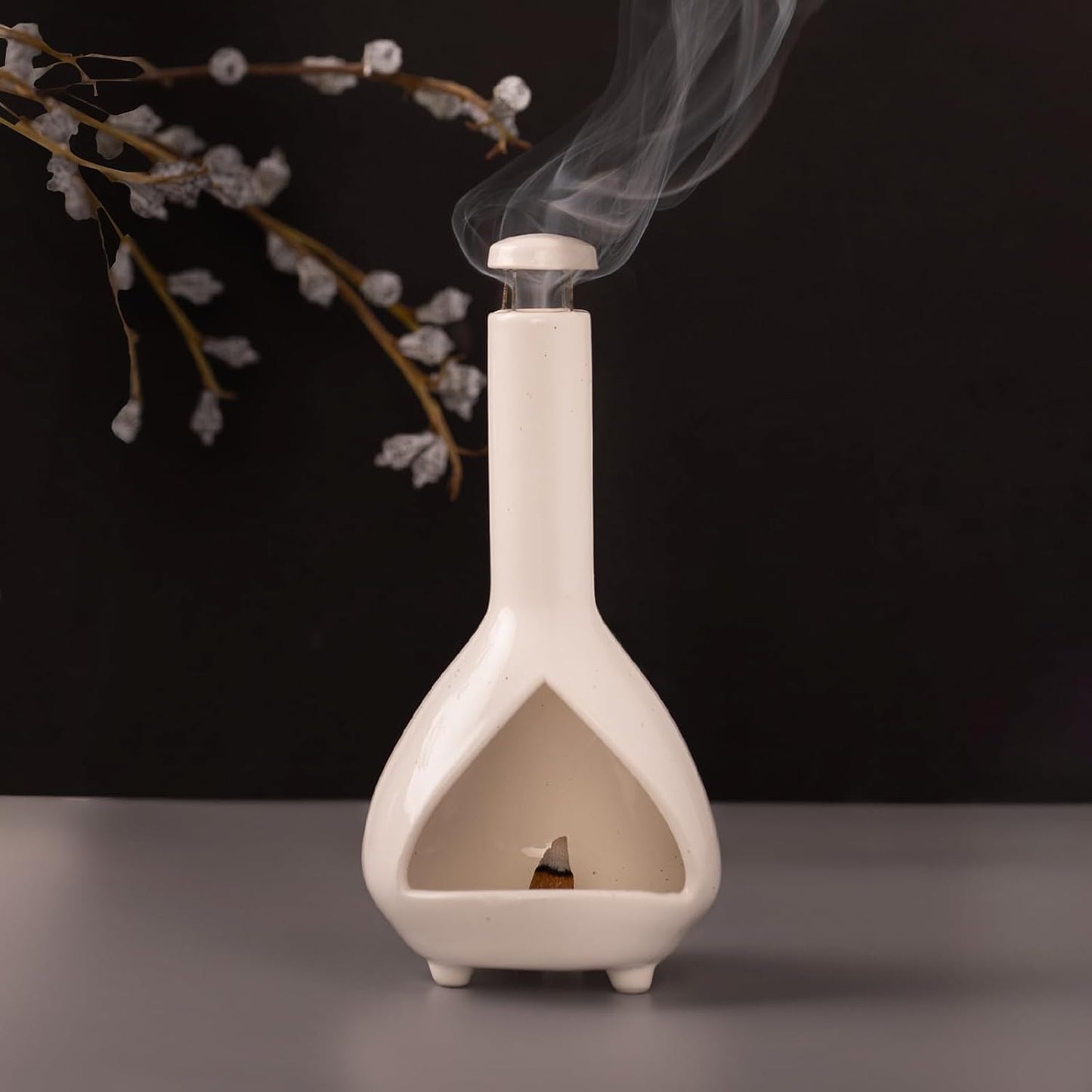 MOUGIGI Handcrafted Palo Santo Holder Ceramic Incense Burner - Compact Size for Meditation Space - Burn Palo Santo Sticks and Cones Safely - Sage Aromatherapy Decor