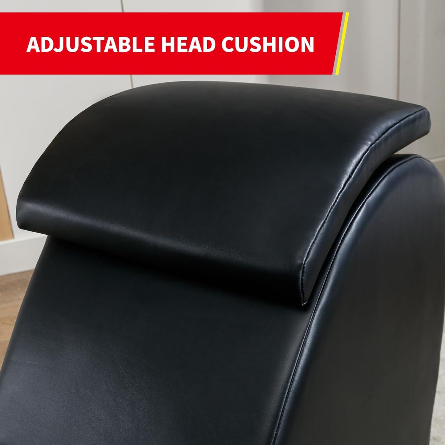 PUREMIND Yoga Chair, Curved Yoga Chaise Lounge for Adult Stretching, Exercising and Relaxing, Indoor Lounge Chair with Adjustable Head Cushion for Living Room Apartment and Bedroom - Black
