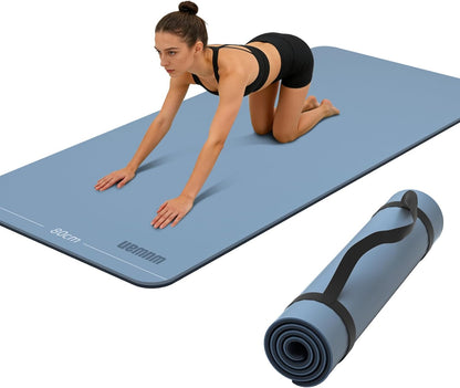 Wide Yoga Mat-80cm Non Slip Extra Thick 1/3'' Fitness Exercise Mat TPE Material High Resiliency Hot Yoga Mats(72“L x 32"W) With Carry Strap for Women Yoga Pilates, Home Floor Workout