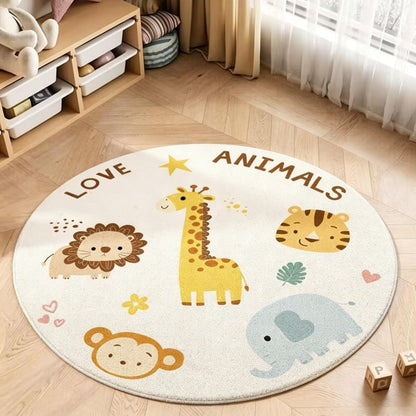 Poowe Cute Animals Kids Room Rug,39.4" Round Washable Area Rugs Rabbit Rug Nursery Rug for Baby Boys Girls Play Mat Floor Carpet Non Slip Soft Rugs for Living Room Bedroom Playroom Classroom