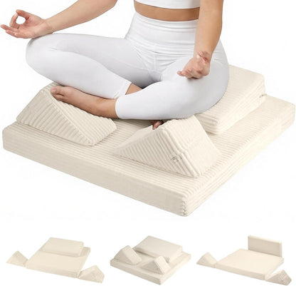 Meditation Cushion Set, Meditation Pillow for Sitting on Floor, Large Yoga Pillow with Knee Support, Washable Zafu Meditation Mat, 3 Shapes Floor Pillow for Adults, Dark Grey