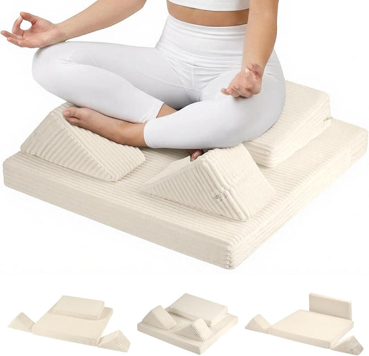 Meditation Cushion Set, Meditation Pillow for Sitting on Floor, Large Yoga Pillow with Knee Support, Washable Zafu Meditation Mat, 3 Shapes Floor Pillow for Adults, Dark Grey