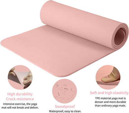 Thick TPE Yoga Mat, Non-Slip Eco-Friendly Exercise Mat with Carrying Strap for Yoga, Pilates and Home Workouts, Standard and Extra Wide Options