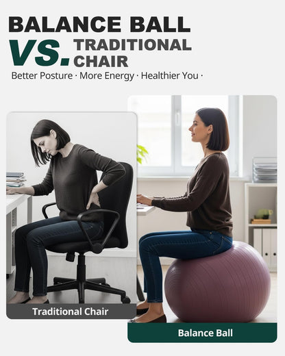 Trideer Exercise Ball Yoga Ball,Office Seating & Balance Ball Chair, Stability Ball for Pilates, Physical Therapy,Core Training & Balance Improvement & Stretching
