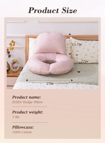 INSEN Wedge Pillow Set for Sleeping and After Surgery, Use for Acid Reflux, Reading and Relaxing, Headboard Pillow for Sitting in Bed