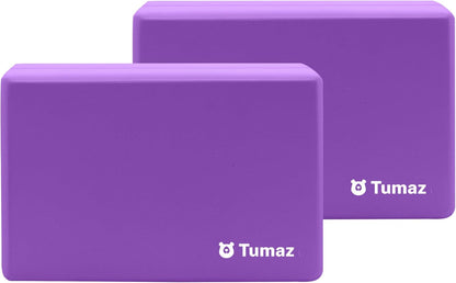 Tumaz Non-Slip Yoga Blocks 2-Pack - High Density/Lightweight EVA Foam & Natural Cork for Stability, Premium Set with E-Book Included