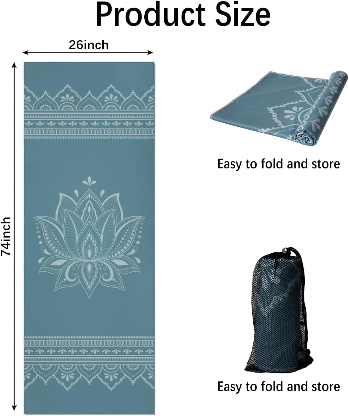 Hot Yoga Mat Towel with Corner Pockets Yoga Towels for Hot Yoga Non Slip with Travel Bag Sweat Absorbent Yoga Blankets Mat Cover for Workout Gym 70"x26" (Mountain-01, 70x26)
