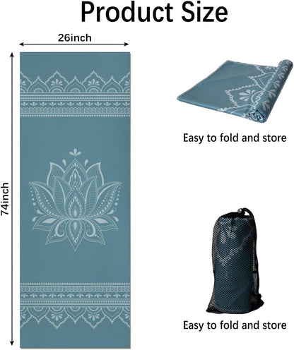 Hot Yoga Mat Towel with Corner Pockets Yoga Towels for Hot Yoga Non Slip with Travel Bag Sweat Absorbent Yoga Blankets Mat Cover for Workout Gym 70"x26" (Mountain-01, 70x26)