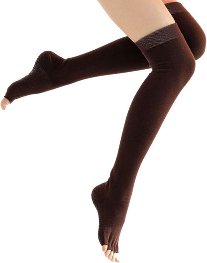 Verdancy Yoga Pilates Toe Socks - Toeless With Grips for Women, Non-Slip Cushioned Over Knee Thigh High