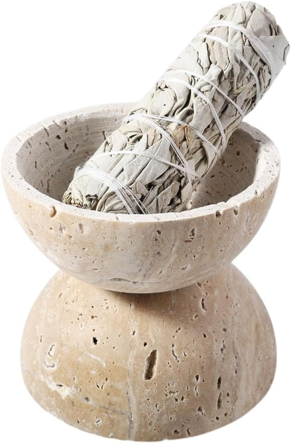 Koville Natural Marble Incense Holder, Incense Holder for Sticks with 9 Holes, Handmade Incense Burner Ash Catcher for Meditation Yoga SPA, Balsam Fir/Palo Santo/Sage/Cone (RoyalBeige)