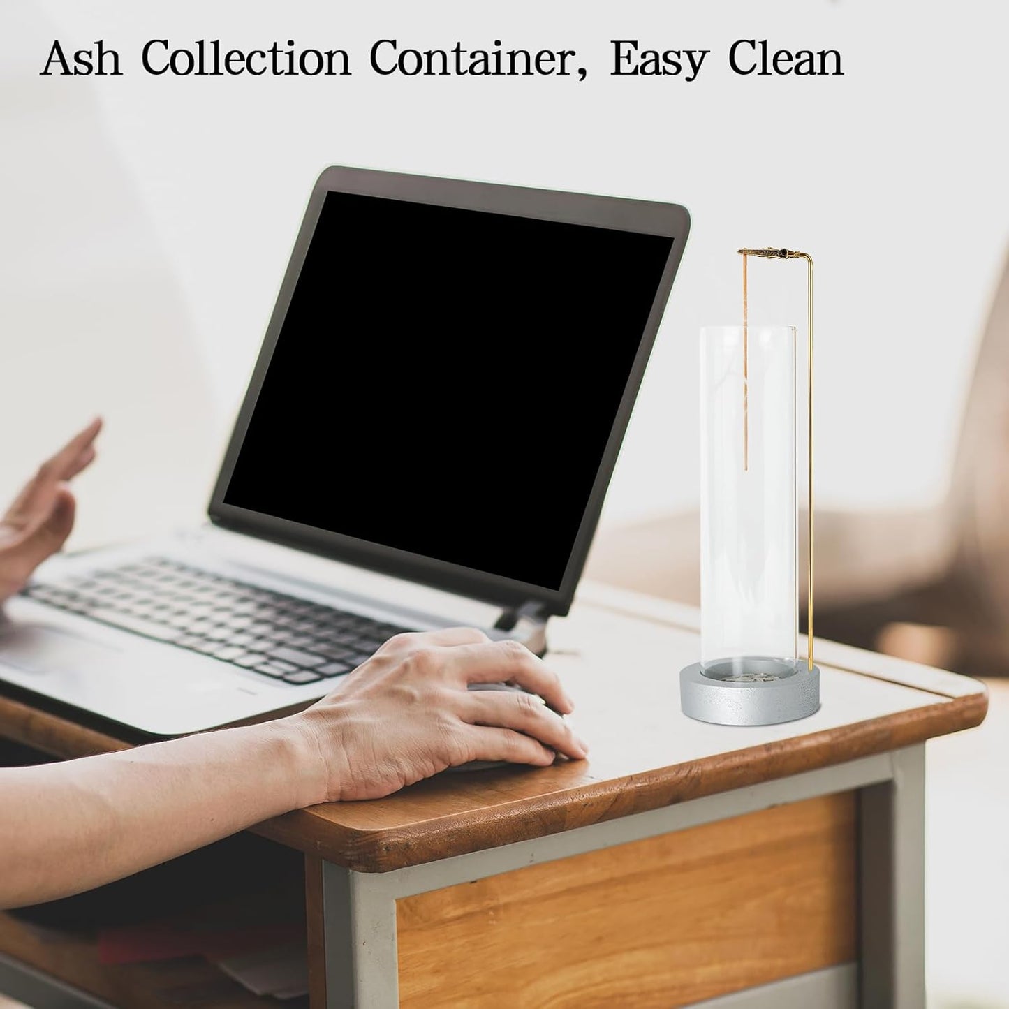 Incense Holder for Sticks, Anti-Ash Flying Incense Burner with 30 Incense Sticks, Detachable Glass Ash Catcher (Wood, Brown)