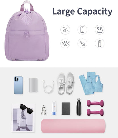 WANDF Drawstring Backpack for Women, Lightweight Gym Bag with Yoga Mat Strap, Water-Resistant String Backpack with Mesh Pocket (Grey, Patent Pending)