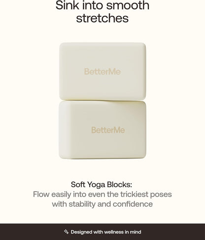 BetterMe Yoga Blocks Set of 2 – High Density Foam Yoga Blocks for Stretching, Pilates & Workouts – Lightweight Non-Slip Exercise Blocks for Flexibility & Balance