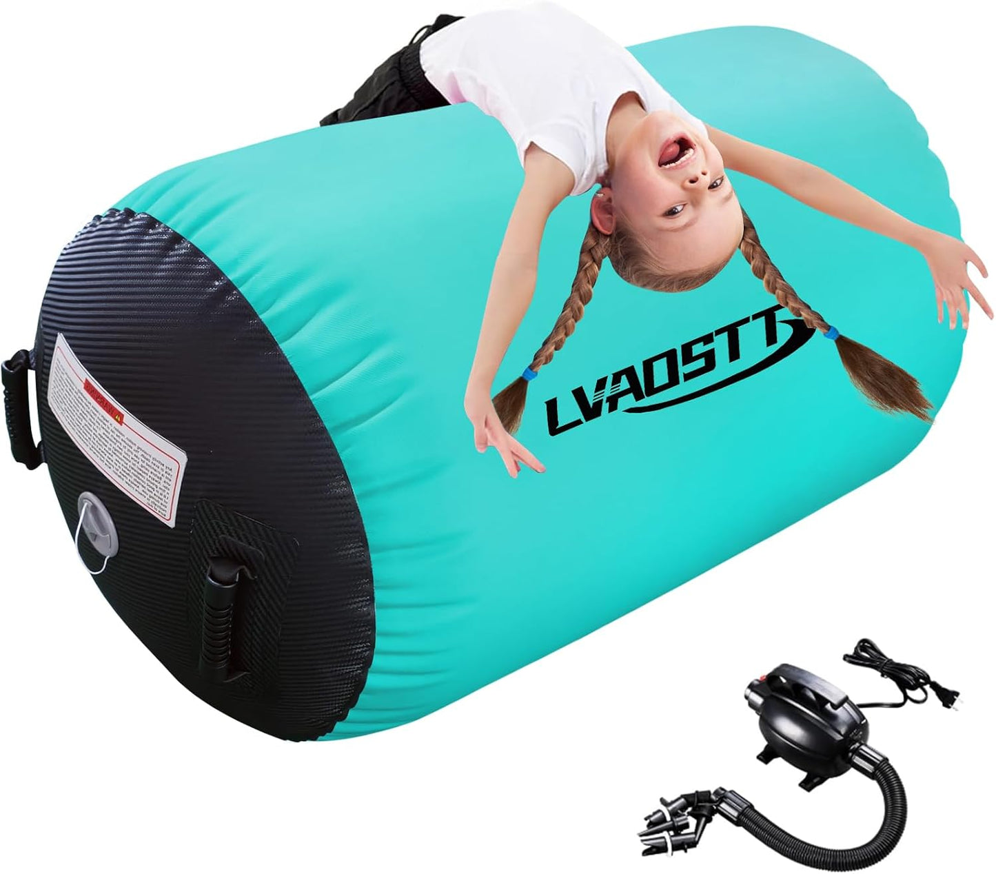 Gymnastics Air Barrel Roller Air Spot, Inflatable Tumbling Mat Tumble Track Gymnastic Equipment Balance Cylinder with Pump for Yoga Cheerleading Home Use Gym