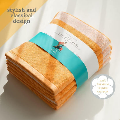 Luzia Striped Workout Towel for Sweat (Pack of 2) - Premium Quality 100% Turkish Cotton - Lightweight and Super Absorbent for Exercise, Sports, Workout, Fitness, Gym, Yoga, Running (Orange)
