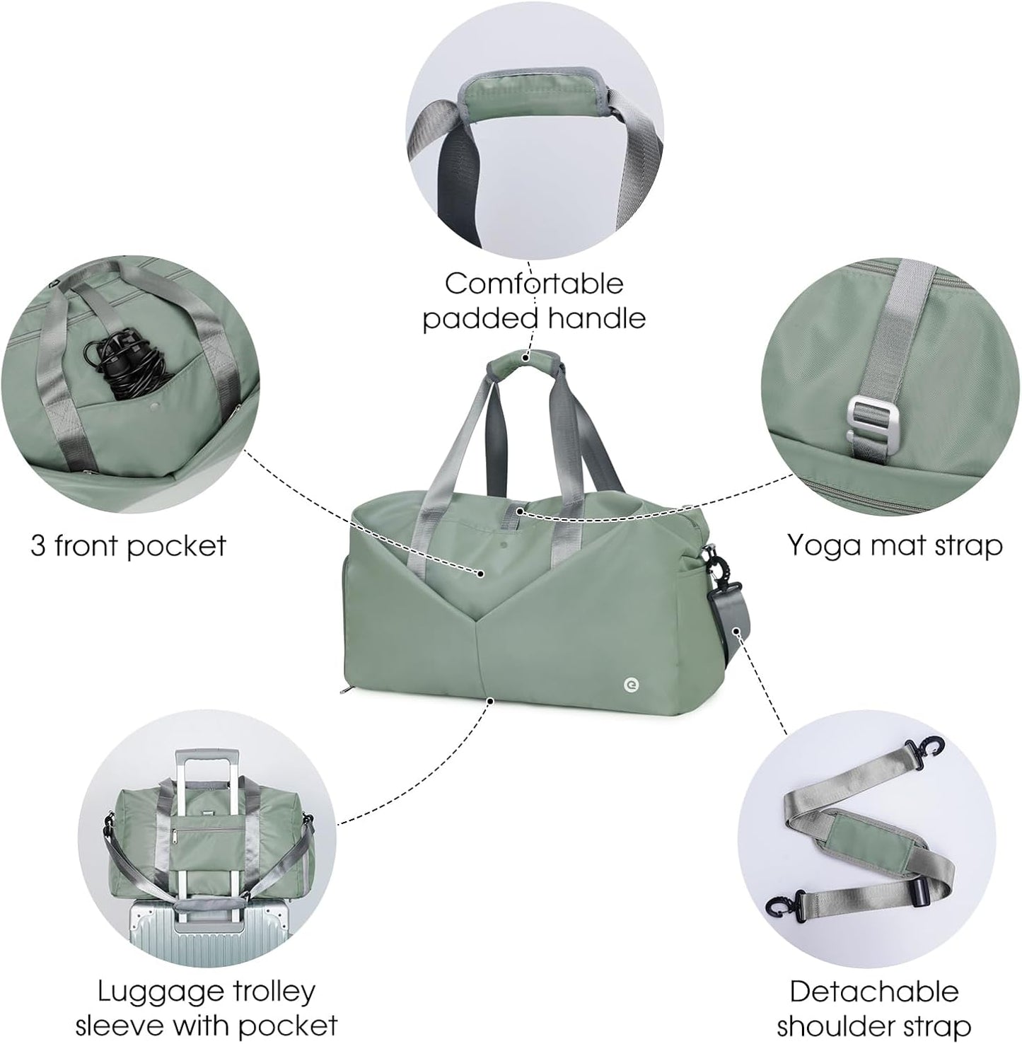 Ceneda 20" Gym Bag for Women with Wet Pocket & Shoe Compartment, Lightweight Duffel Waterproof Carry On Duffle for Travel, Yoga, Overnight (Green)