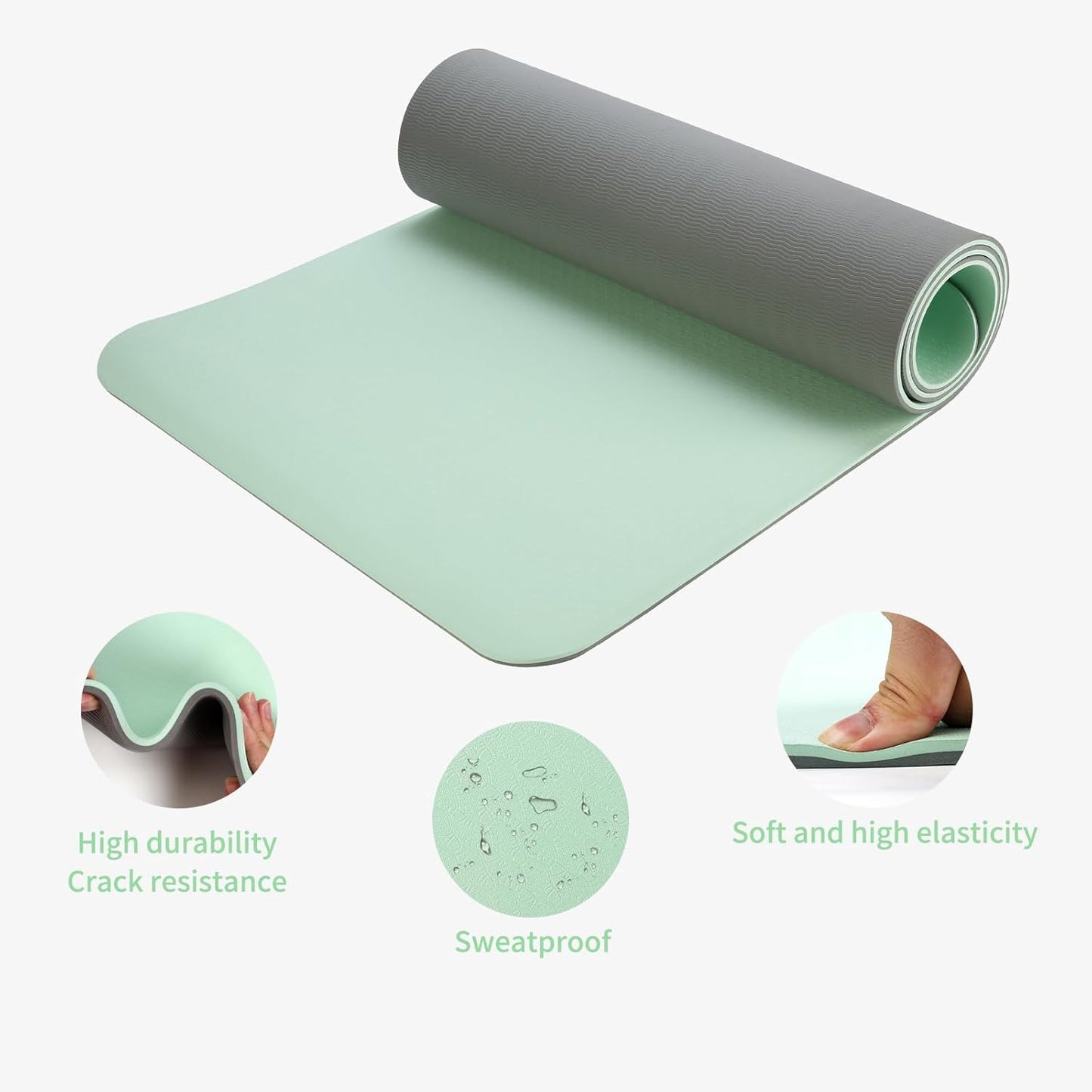Thick TPE Yoga Mat, Non-Slip Eco-Friendly Exercise Mat with Carrying Strap for Yoga, Pilates and Home Workouts, Standard and Extra Wide Options
