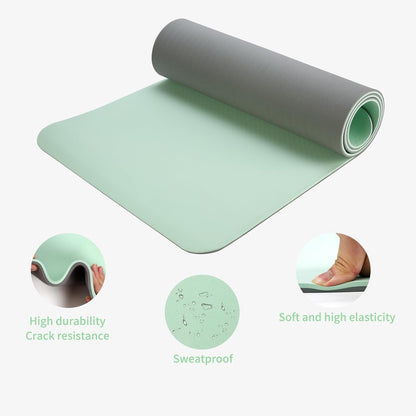 Thick TPE Yoga Mat, Non-Slip Eco-Friendly Exercise Mat with Carrying Strap for Yoga, Pilates and Home Workouts, Standard and Extra Wide Options