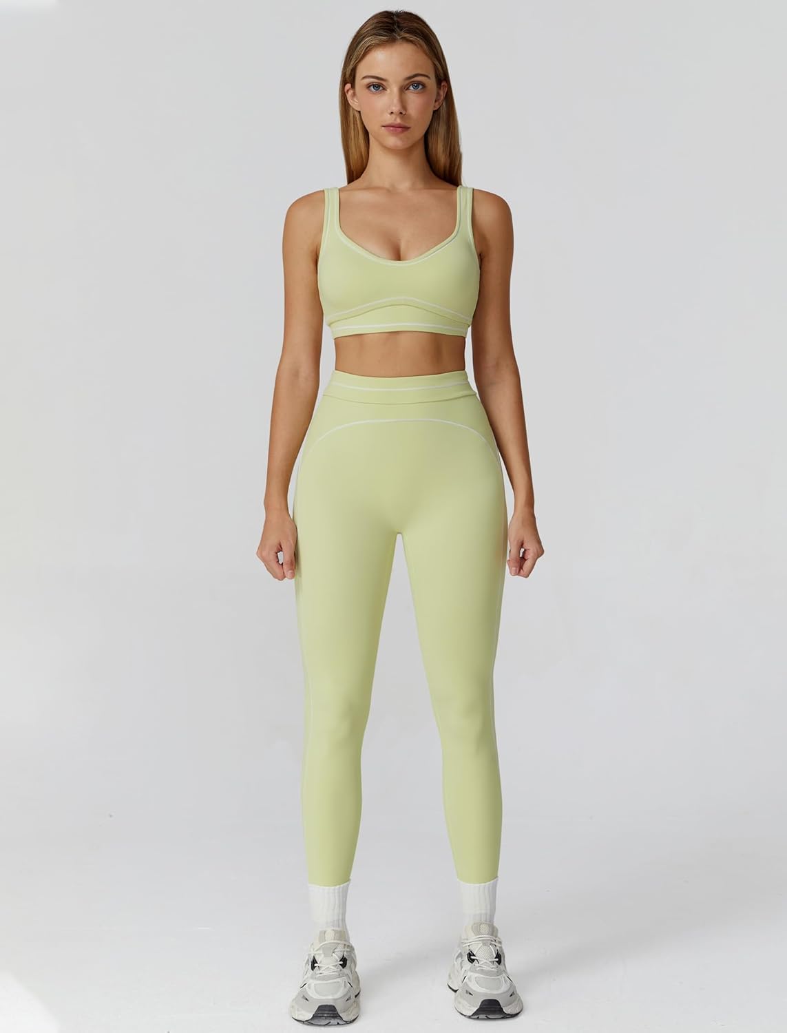 Women 2 Piece Workout U Back Color Block Sports Bra High Waist Tummy Control Active Leggings Yoga Pilates Outfits
