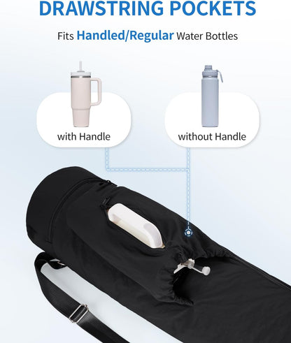 sportsnew Puffy Yoga Mat Bag Yoga Gym Bags for Women Men, Full-Zip Pilates Bag with Wet Pocket & Side Zip Drawstring Pocket Fits Tumblers with Handle, Yoga Mat Storage for Carrier Quick Access