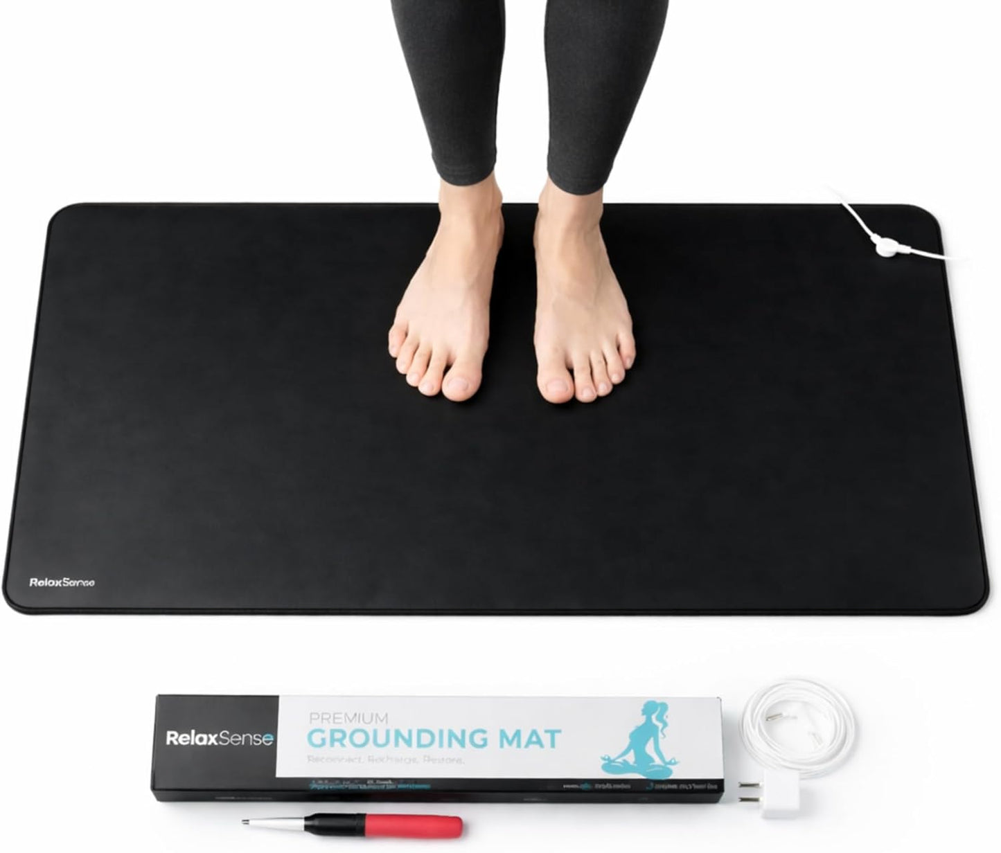 Grounding Mat for Feet, Desk & Bed - Foldable Earthing Mat Grounding Pad with 5 Ft Cord & Tester Pen - Lightweight PMF Pad for Sleep, Yoga, Meditation & Stress Relief (16 x 29 in)