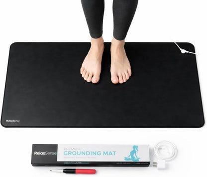 Grounding Mat for Feet, Desk & Bed - Foldable Earthing Mat Grounding Pad with 5 Ft Cord & Tester Pen - Lightweight PMF Pad for Sleep, Yoga, Meditation & Stress Relief (16 x 29 in)