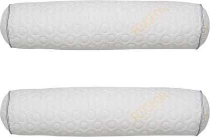 Cylindrical Pillow、 Fillable Porous Fiber Contour Neck Pillow、 (Pack of 2, White Jacquard) 18 x 4 inches、Bolster Pillow for Bed、Legs, Back and Yoga (18x4)