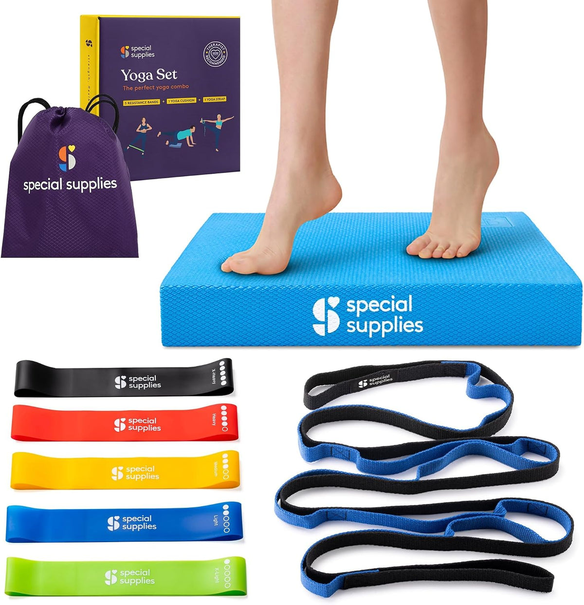 Balance Board and Yoga Strap Set with Exercise Bands for Stretching, Stability Training, Fitness, Flexibility, Physical Therapy, Home Workout Equipment, Strength Training, and Pilates