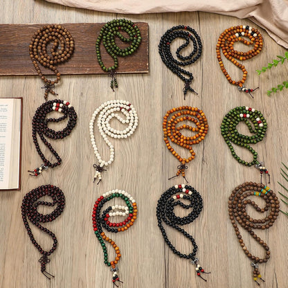 24 Pcs 108 Mala Bead 8mm Meditation Bracelet for Men Tibetan Buddha Link Retractable Wood Beaded Multilayer Sandalwood Wood Bracelets Buddhist Prayer Strand Prayer Gift for Meditation Lovers