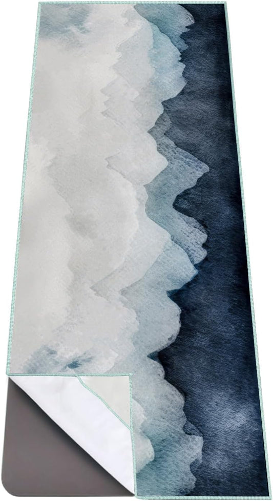 Non Slip Hot Yoga Towel, 70"x26", Watercolor Mountain