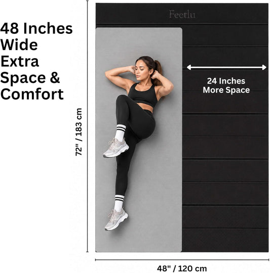 Extra Wide & Large Foldable Yoga Mat, 72" x 48", 6mm/8mm Thick