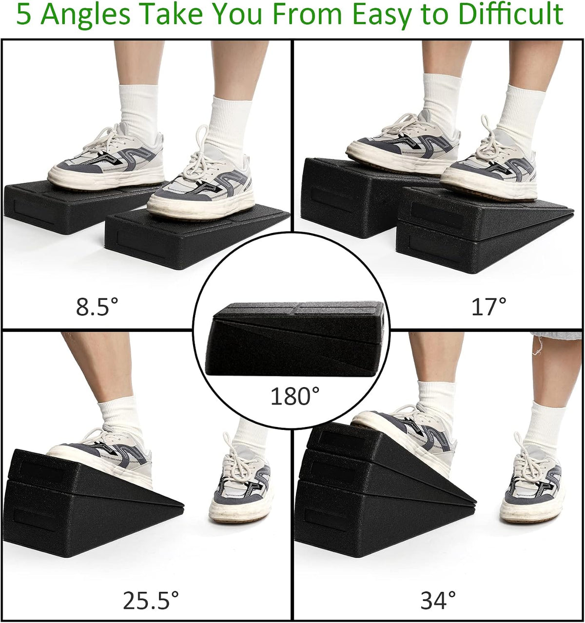 3 Pcs Slant Board for Calf Stretching, 5 Adjustable Angles Foot Stretcher Incline Board, Non-Slip Foam Squat Wedge for Physical Therapy, Home Exercise
