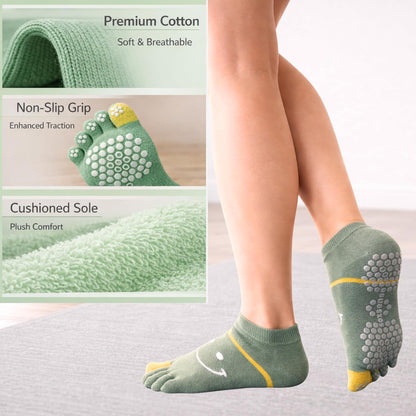 Cute Grip Toe Socks, Non-Slip Pilates Yoga & Barre Workout Socks