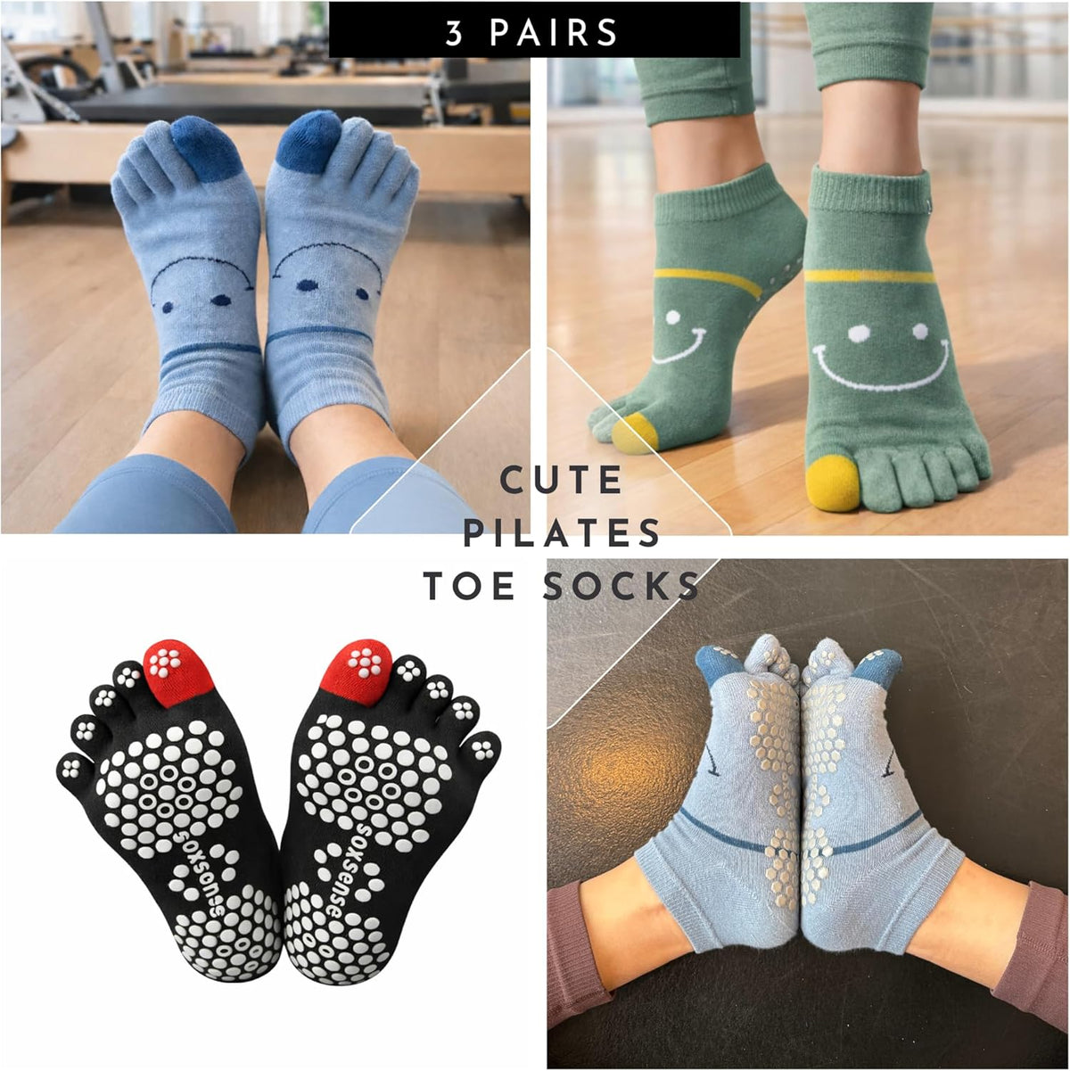 Cute Grip Toe Socks, Non-Slip Pilates Yoga & Barre Workout Socks