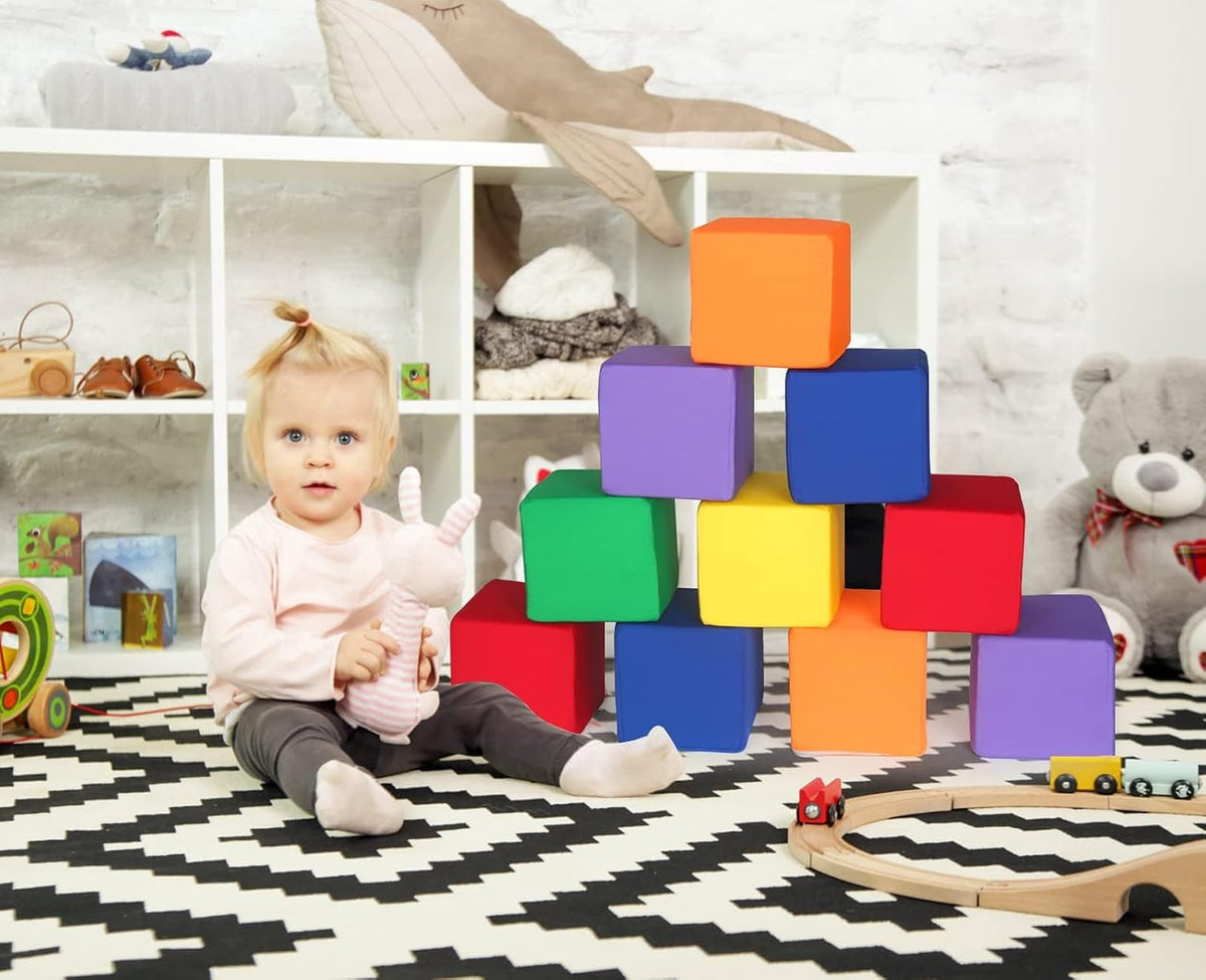 Foam Blocks for Toddlers 1-3, 5.5 inch Foam Soft Cubes for Kids, Colourful Building Blocks, Stacking Block Sets, Throwing Toys