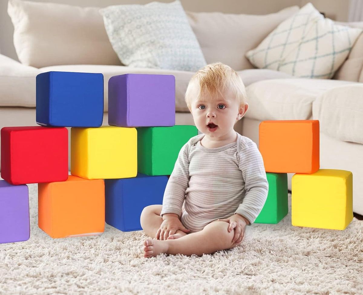 Foam Blocks for Toddlers 1-3, 5.5 inch Foam Soft Cubes for Kids, Colourful Building Blocks, Stacking Block Sets, Throwing Toys