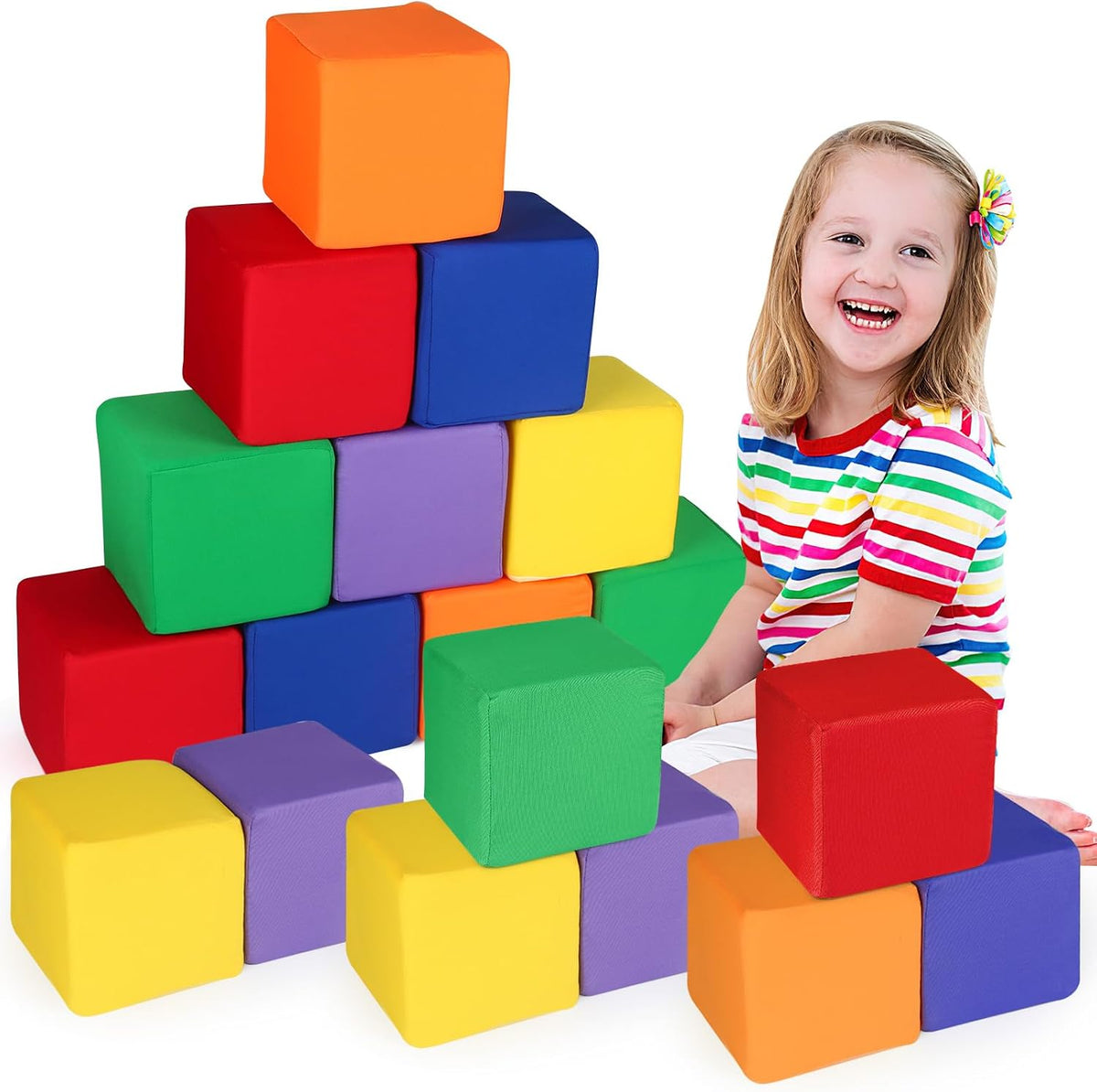 Foam Blocks for Toddlers 1-3, 5.5 inch Foam Soft Cubes for Kids, Colourful Building Blocks, Stacking Block Sets, Throwing Toys