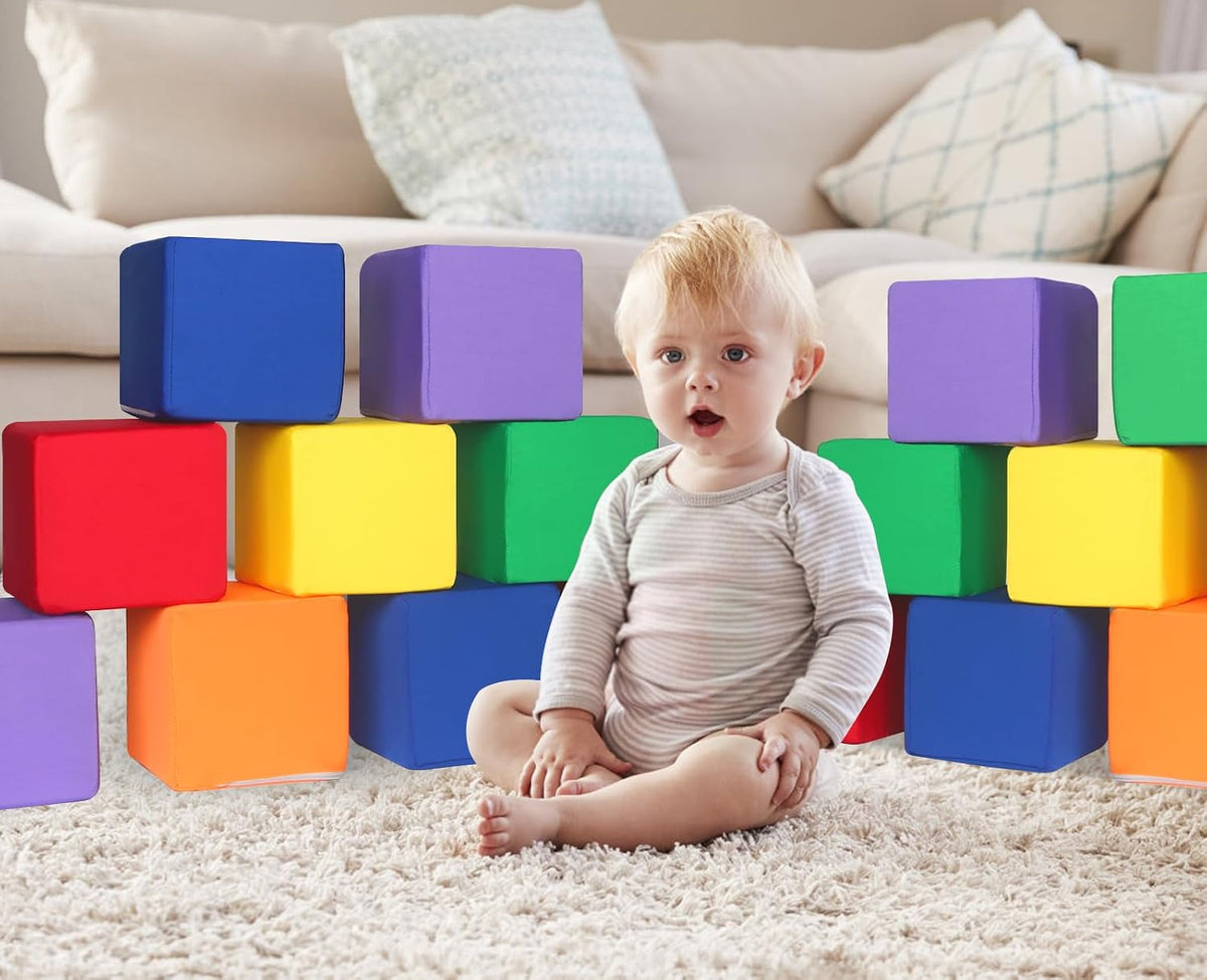 Foam Blocks for Toddlers 1-3, 5.5 inch Foam Soft Cubes for Kids, Colourful Building Blocks, Stacking Block Sets, Throwing Toys