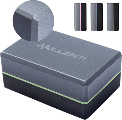Gray Black Yoga Block Yoga Brick - Sold as Single EVA Foam Block, Bevelled Edge, Non-Slip, Latex-Free Block with a Workout Chart 9x6x4”