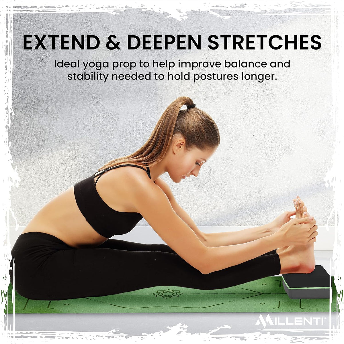Gray Black Yoga Block Yoga Brick - Sold as Single EVA Foam Block, Bevelled Edge, Non-Slip, Latex-Free Block with a Workout Chart 9x6x4”