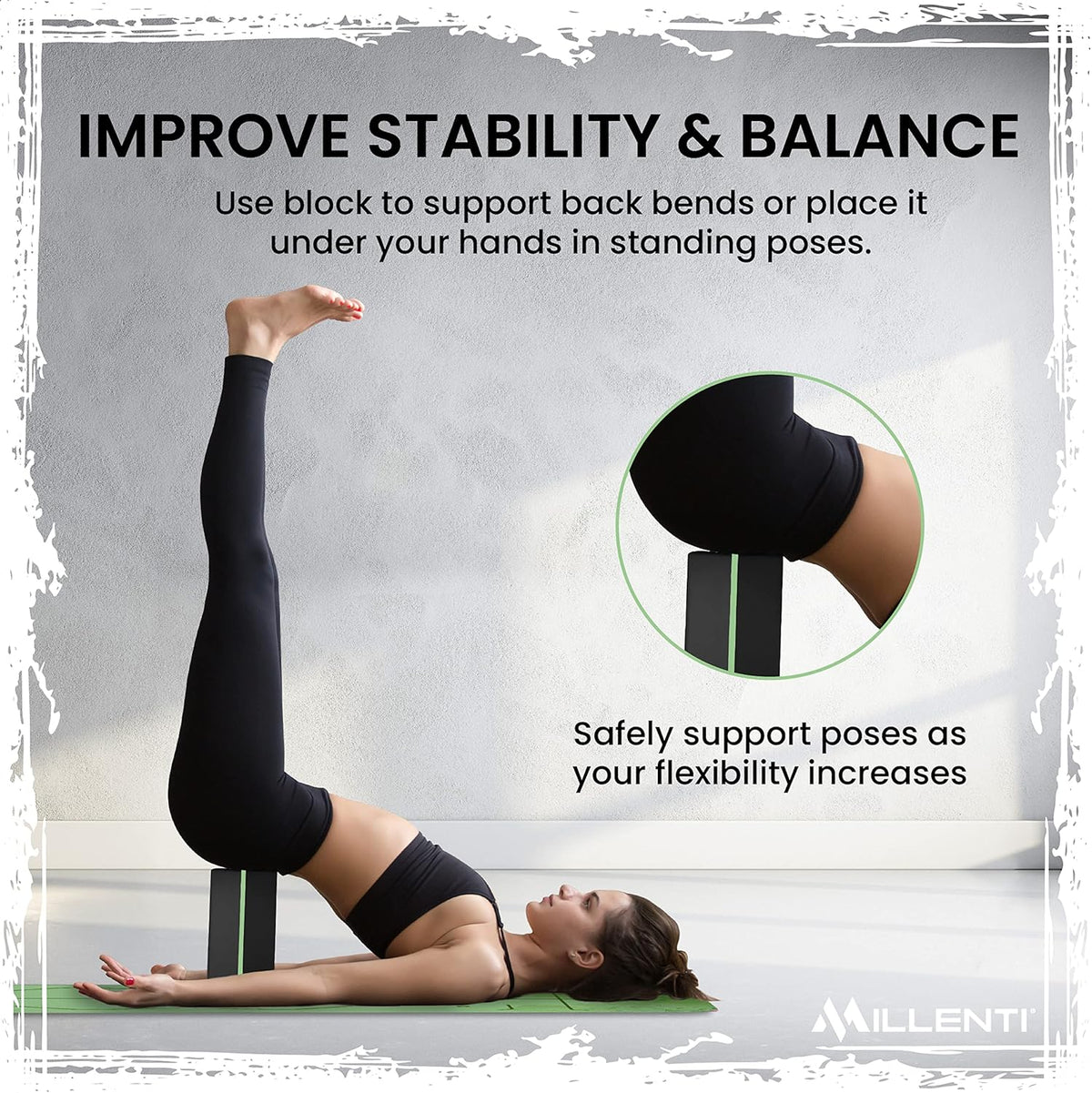 Gray Black Yoga Block Yoga Brick - Sold as Single EVA Foam Block, Bevelled Edge, Non-Slip, Latex-Free Block with a Workout Chart 9x6x4”