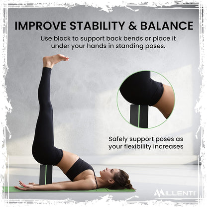 Gray Black Yoga Block Yoga Brick - Sold as Single EVA Foam Block, Bevelled Edge, Non-Slip, Latex-Free Block with a Workout Chart 9x6x4”