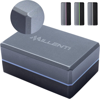 Gray Black Yoga Block Yoga Brick - Sold as Single EVA Foam Block, Bevelled Edge, Non-Slip, Latex-Free Block with a Workout Chart 9x6x4”