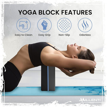 Gray Black Yoga Block Yoga Brick - Sold as Single EVA Foam Block, Bevelled Edge, Non-Slip, Latex-Free Block with a Workout Chart 9x6x4”