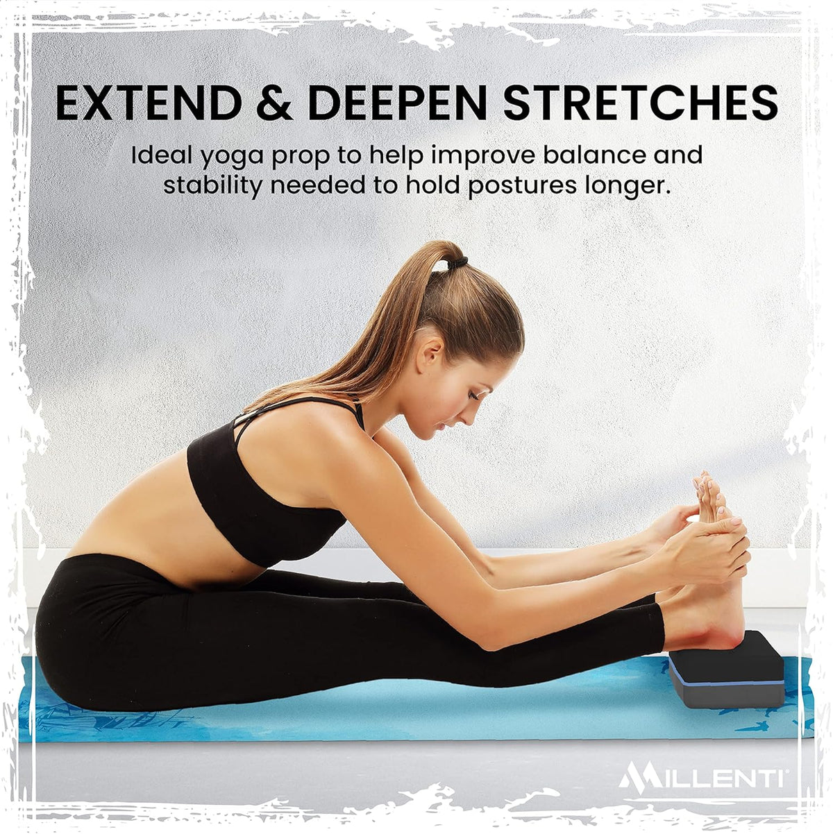 Gray Black Yoga Block Yoga Brick - Sold as Single EVA Foam Block, Bevelled Edge, Non-Slip, Latex-Free Block with a Workout Chart 9x6x4”