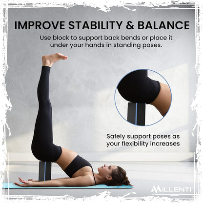 Gray Black Yoga Block Yoga Brick - Sold as Single EVA Foam Block, Bevelled Edge, Non-Slip, Latex-Free Block with a Workout Chart 9x6x4”