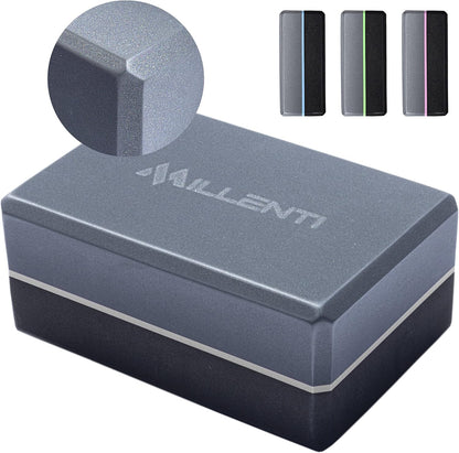 Gray Black Yoga Block Yoga Brick - Sold as Single EVA Foam Block, Bevelled Edge, Non-Slip, Latex-Free Block with a Workout Chart 9x6x4”